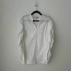 Peter Nygard white shirt with ruched sleeves
